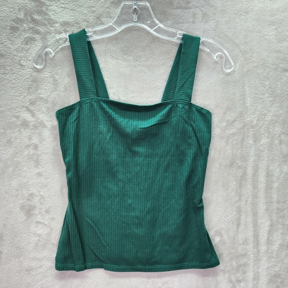 Reformation Canyon Knit Ribbed Tank Womens Small Green Square Neck Fitted